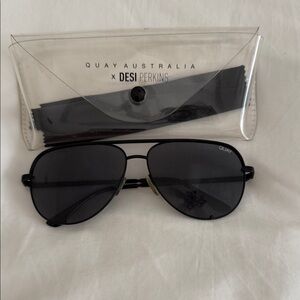 Quay Australia Black Aviator Sunglasses with Dark Lenses